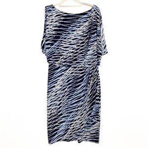 NWOT Adrianna Papell Cold Shoulder Faux Wwrap Abstract Pattern Midi Dress